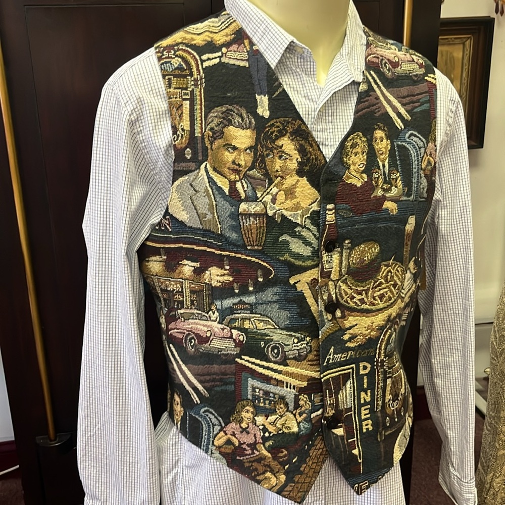 Vintage 90's American Diner Patterned Vest by Attitudes Size L